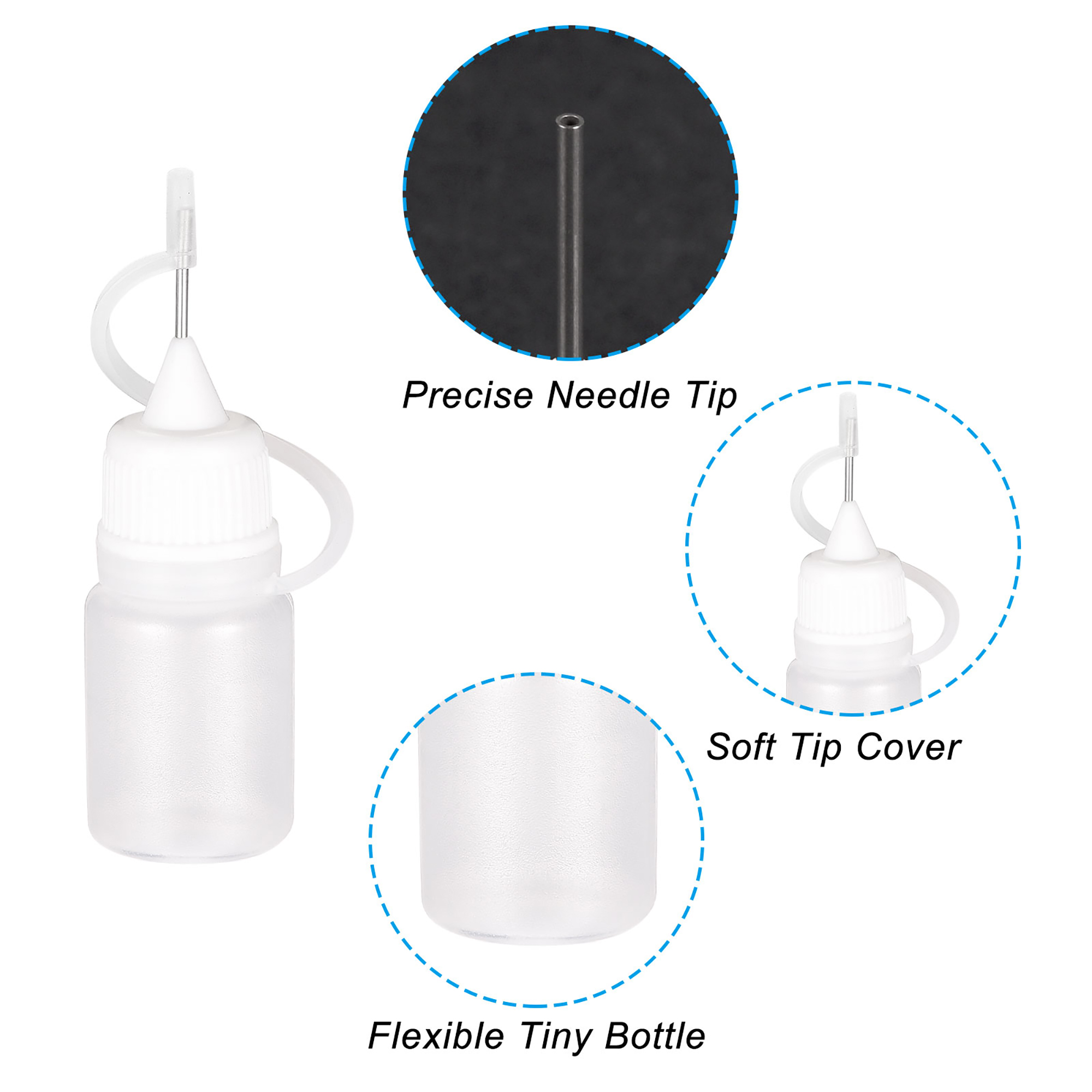 Uxcell Needle Tip Bottle Precision Plastic Applicator 5ml with White Cap,  20 Count 